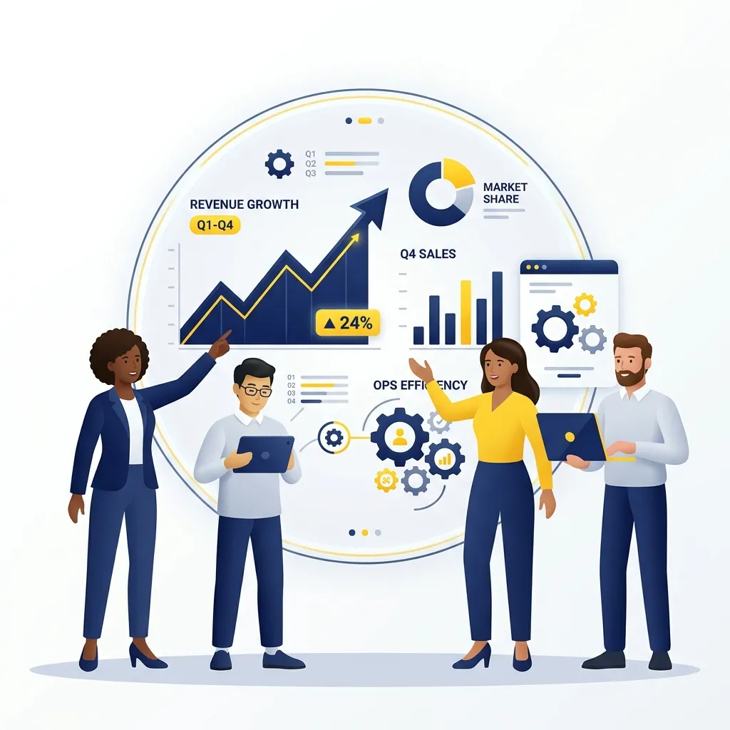 Business team analyzing performance metrics and growth charts