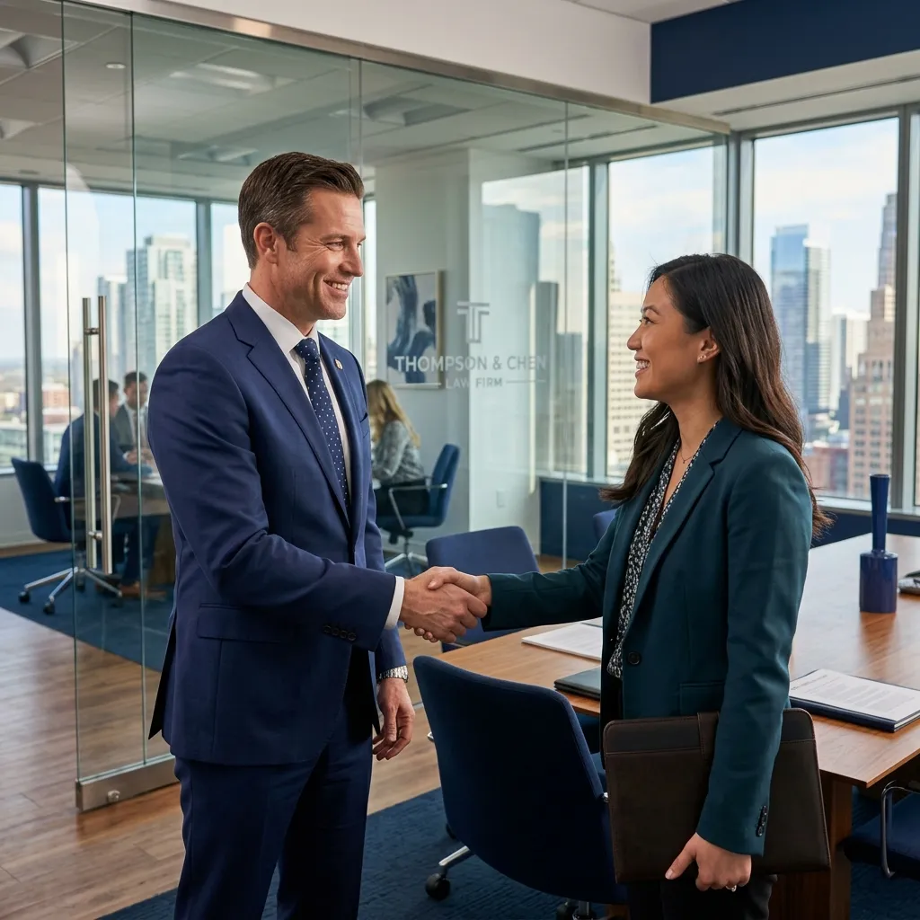 Confident attorney shaking hands with a client