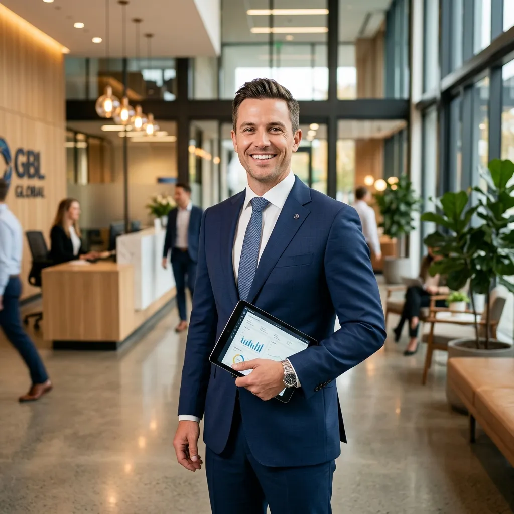 Confident business professional free to focus on growth