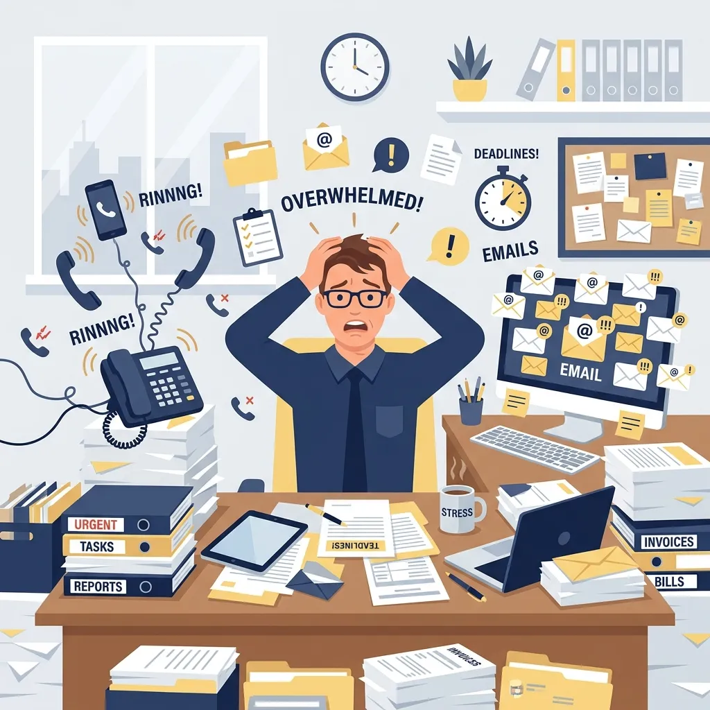 Overwhelmed business owner struggling with too many tasks